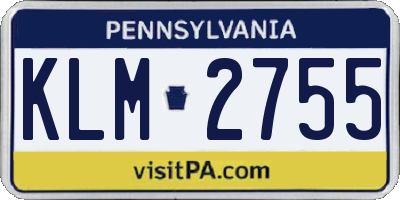 PA license plate KLM2755
