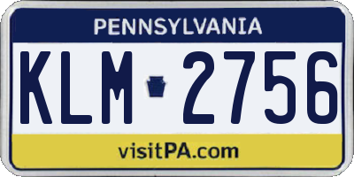 PA license plate KLM2756