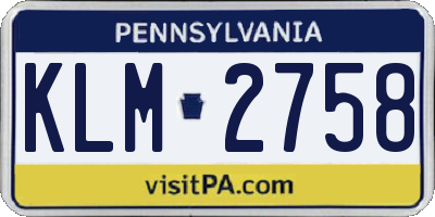 PA license plate KLM2758