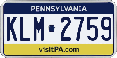 PA license plate KLM2759
