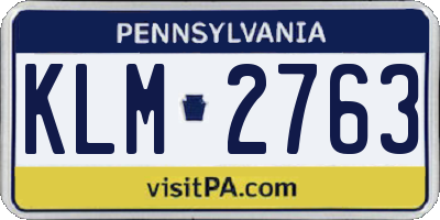 PA license plate KLM2763