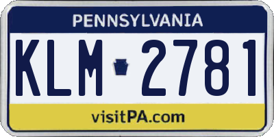PA license plate KLM2781