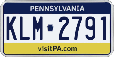 PA license plate KLM2791