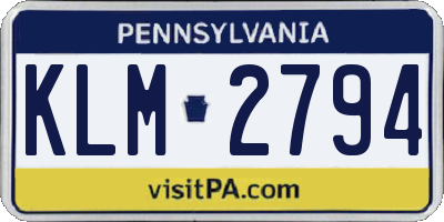 PA license plate KLM2794