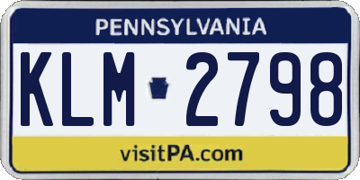 PA license plate KLM2798