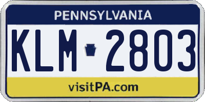 PA license plate KLM2803