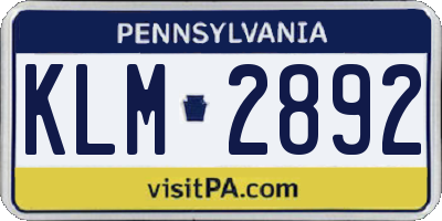 PA license plate KLM2892