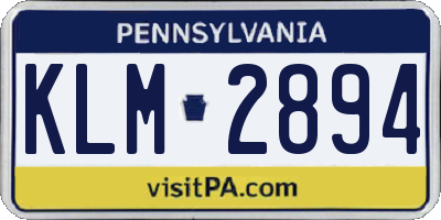 PA license plate KLM2894