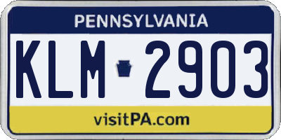 PA license plate KLM2903