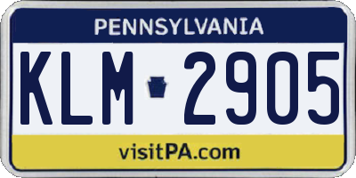 PA license plate KLM2905