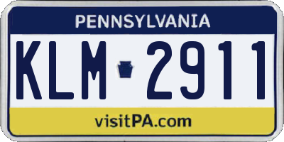 PA license plate KLM2911