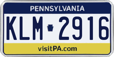 PA license plate KLM2916