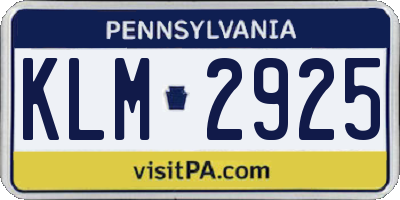 PA license plate KLM2925