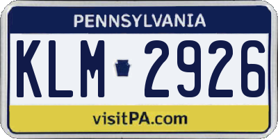 PA license plate KLM2926