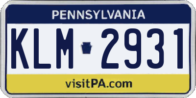 PA license plate KLM2931