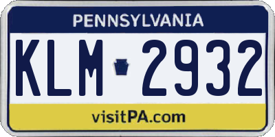 PA license plate KLM2932