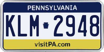 PA license plate KLM2948