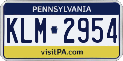 PA license plate KLM2954