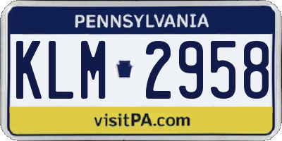 PA license plate KLM2958