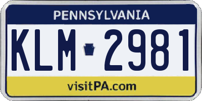 PA license plate KLM2981
