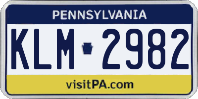 PA license plate KLM2982