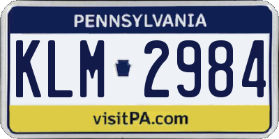 PA license plate KLM2984