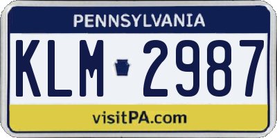 PA license plate KLM2987