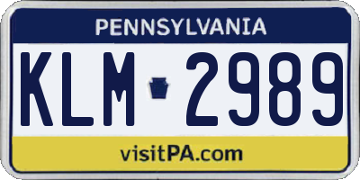 PA license plate KLM2989