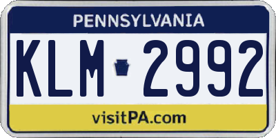 PA license plate KLM2992