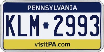 PA license plate KLM2993