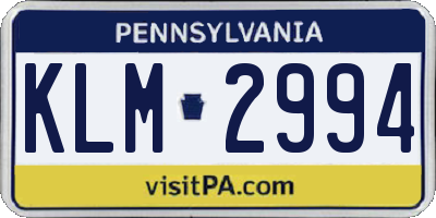 PA license plate KLM2994
