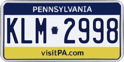 PA license plate KLM2998