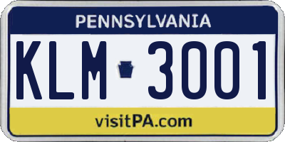 PA license plate KLM3001