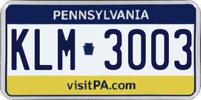 PA license plate KLM3003