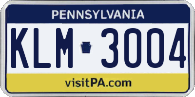PA license plate KLM3004