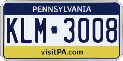 PA license plate KLM3008