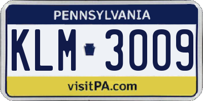 PA license plate KLM3009