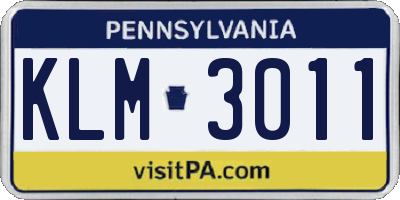 PA license plate KLM3011