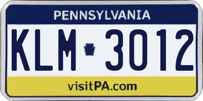 PA license plate KLM3012