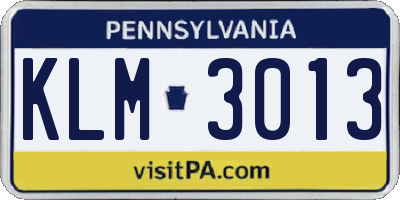 PA license plate KLM3013