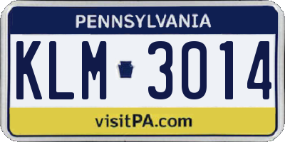 PA license plate KLM3014