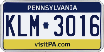 PA license plate KLM3016