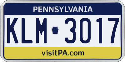 PA license plate KLM3017