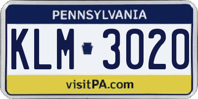 PA license plate KLM3020