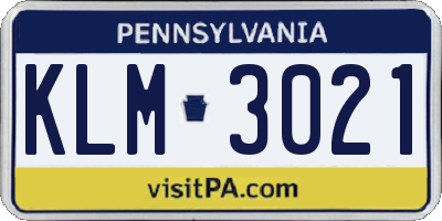 PA license plate KLM3021
