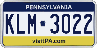 PA license plate KLM3022