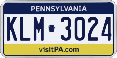 PA license plate KLM3024