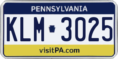 PA license plate KLM3025
