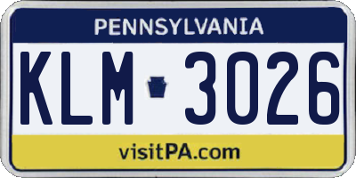 PA license plate KLM3026