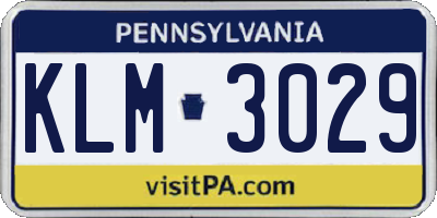 PA license plate KLM3029